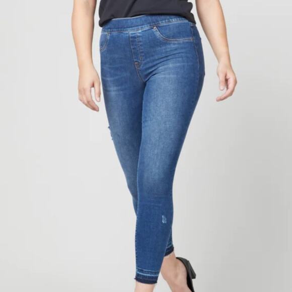 Copied - New Spanx distressed denim leggings blue medium was Women’s size XS - Picture 1 of 8